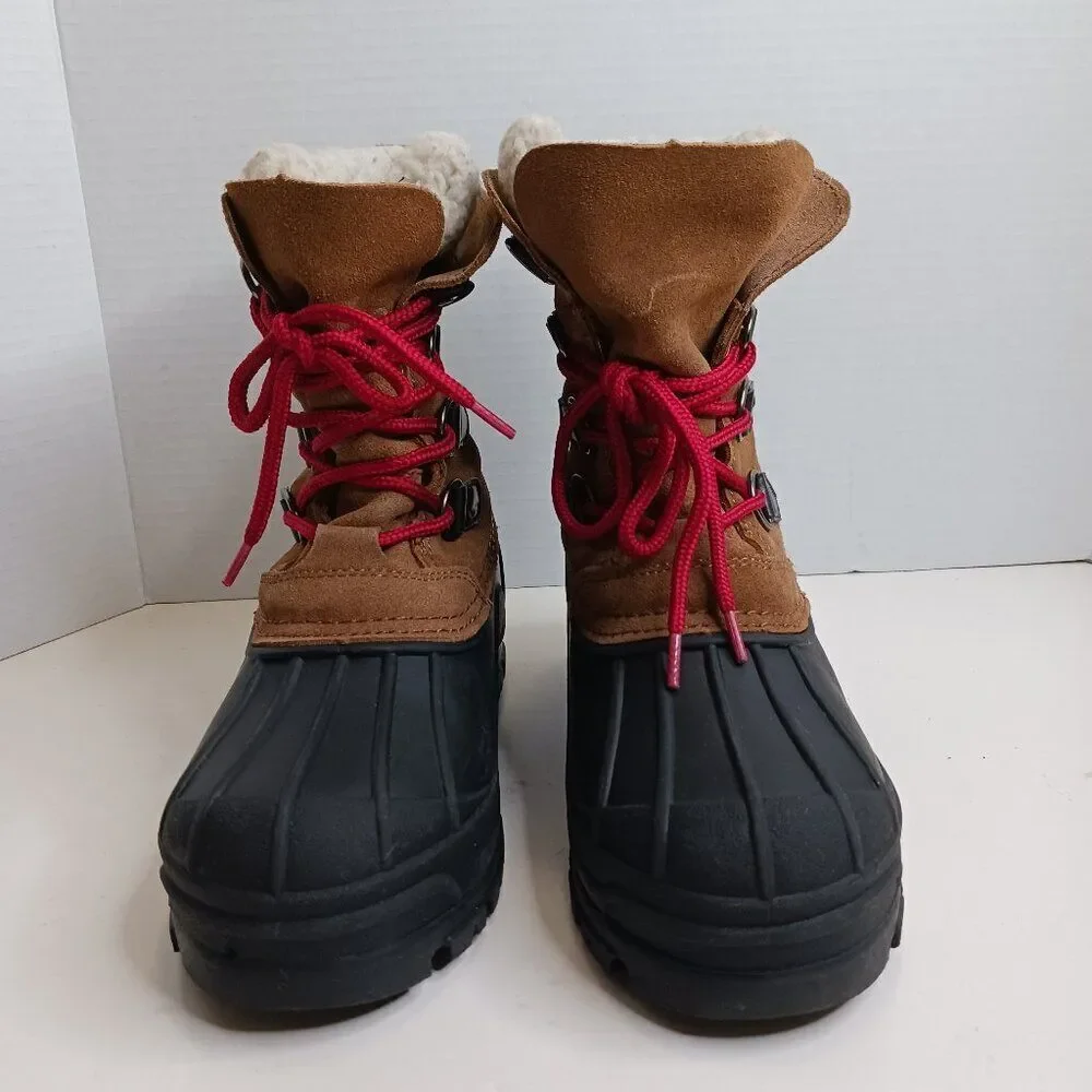 Khombu Unisex Big Kid size 4 Leather Waterproof Boots Cognac/Brown